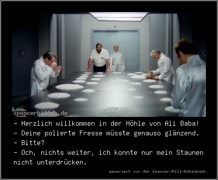 - Herzlich willkommen in der Höhle von Ali Baba!
- Deine polierte Fresse müsste genauso glänzend.
- Bitte?
- Och, nichts weiter, ich konnte nur mein Staunen nicht unterdrücken.